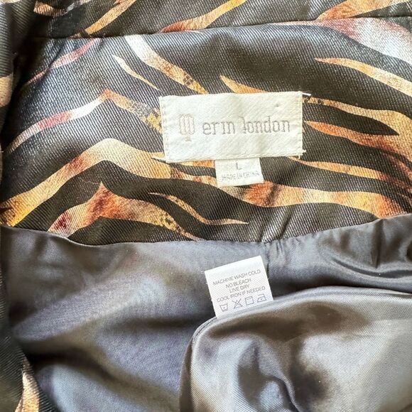 Erin London Women’s Cotton Blend Zebra Print Metallic Front Zip Up & Snap Size L - Picture 14 of 14